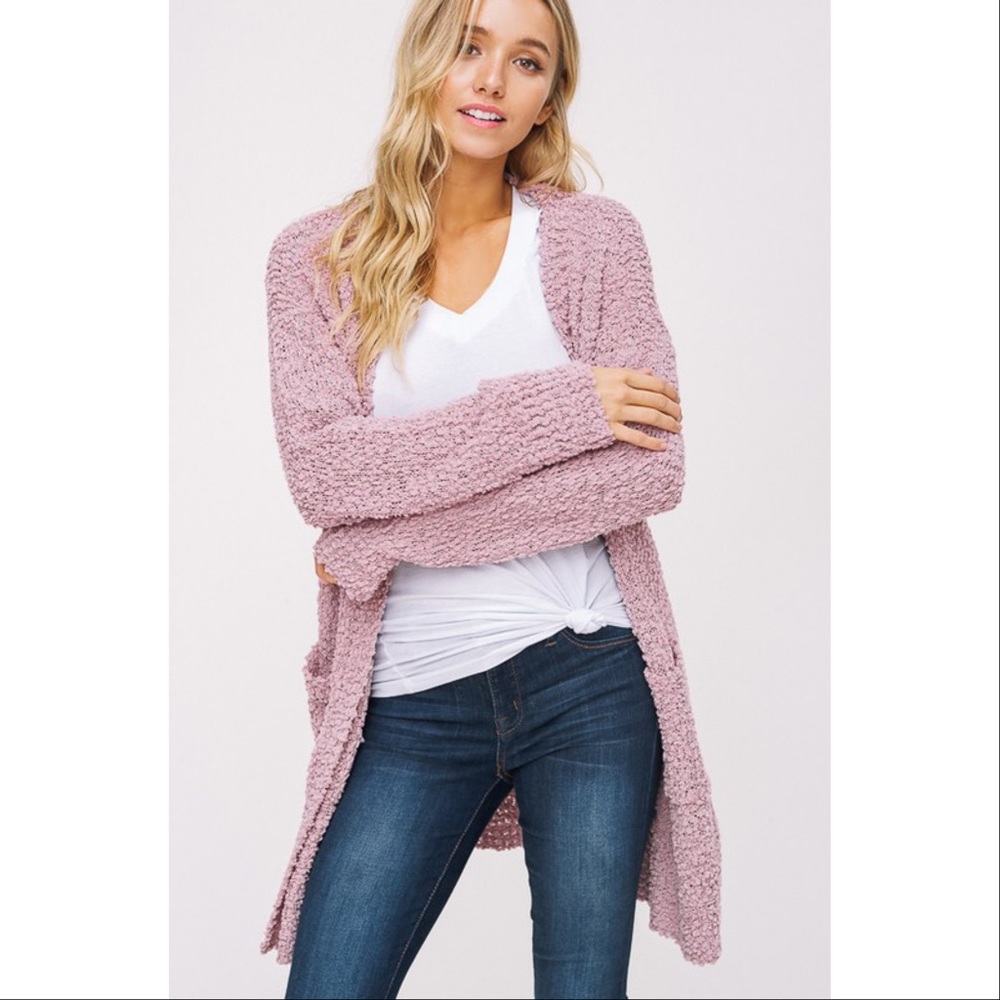LAST ONE! Textured Open Cardigan- Mauve - Picture 2 of 3